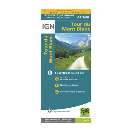IGN Laminated map - GR TMB - Tour du Mont Blanc
