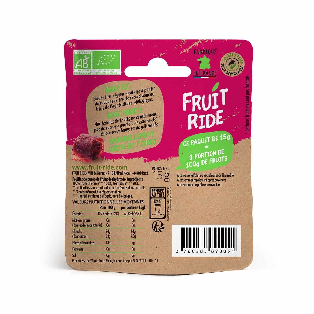Cuir de fruits bio - Framboise, pomme