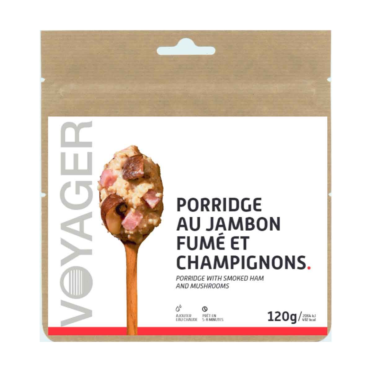 Porridge with smoked ham and mushrooms