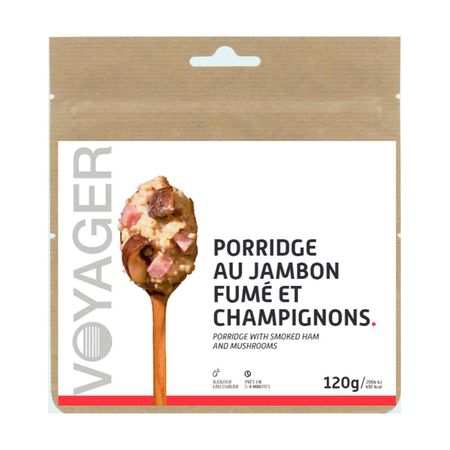 Porridge with smoked ham and mushrooms