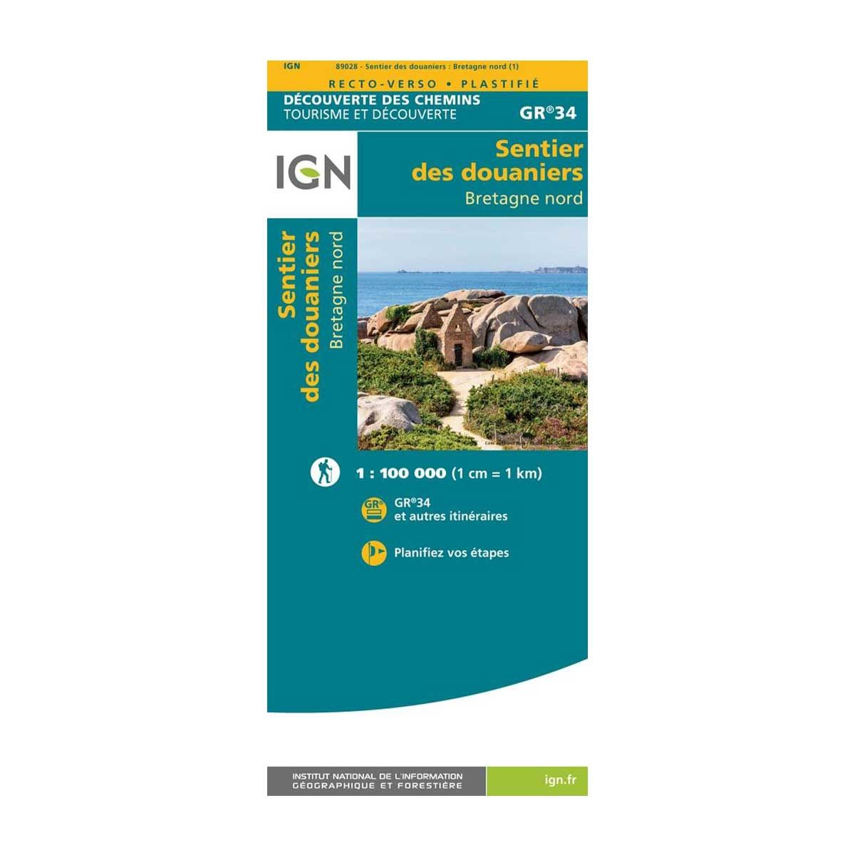 IGN Laminated map - GR34 - Sentiers des douaniers - North Brittany