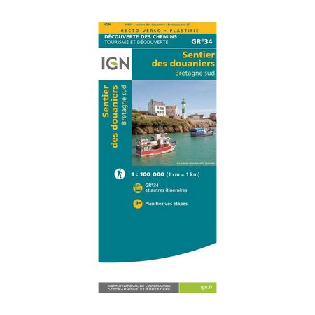 IGN Laminated map - GR34 - Sentiers des douaniers - South Brittany