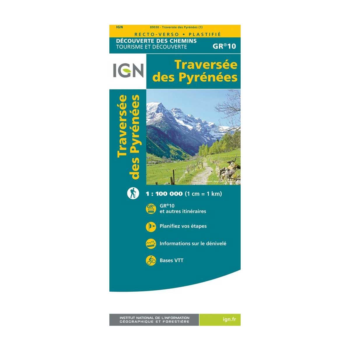 IGN Laminated map - GR10 - Crossing the Pyrenees