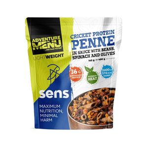Cricket protein penne with beans, spinach and olives